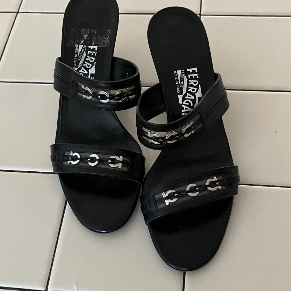 Salvatore Ferragamo Black Sandals with Silver Accents  - 7.5 A